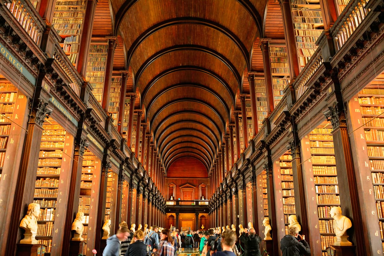 The Long Room at Trinity College Dublin's Old Library, representing the European universities drawing American students studying abroad