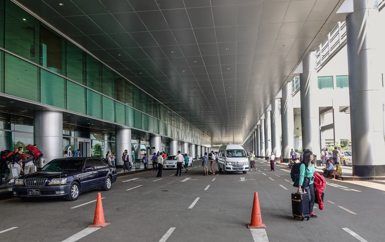 “Passenger pickup area at Yangon International Airport, where American businessman Adam Castillo was detained upon returning to Myanmar.”