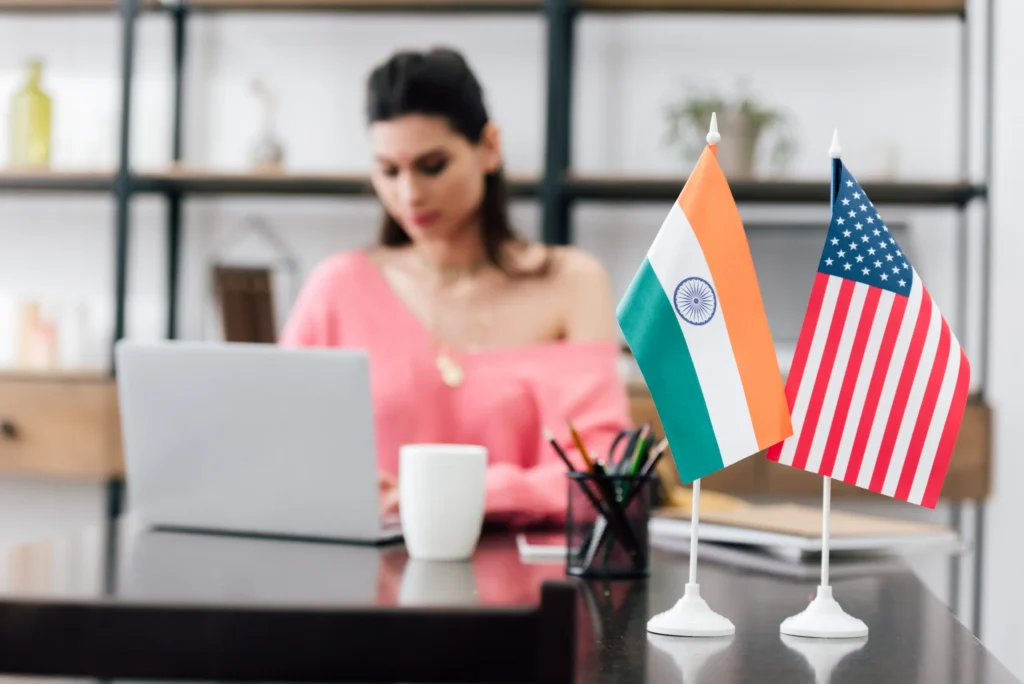 selective focus of american and indian flags on ta 2024 11 10 03 12 20 utc