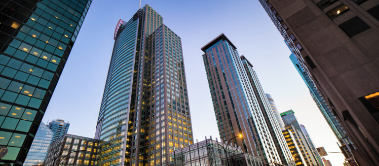American Emigration Revue 22 Downtown Montreal office towers in the central business district, where Canada business immigration applications under the Quebec Business Class are filed.