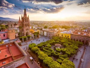 Aerial view of San Miguel de Allende, a heritage retirement corridor for American residence permits in Mexico