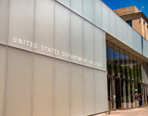 US Department of State building exterior in Washington, where the Bureau of Consular Affairs issues passports for the 48% of US passport holders nationwide.